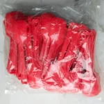 Front view of a pack of coloured disposable plastic spoons