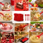 red coloured plastic spoons used for desserts, cakes, snacks, and party food