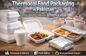 Thermocol food containers used for takeaway meals, catering, and food packaging applications