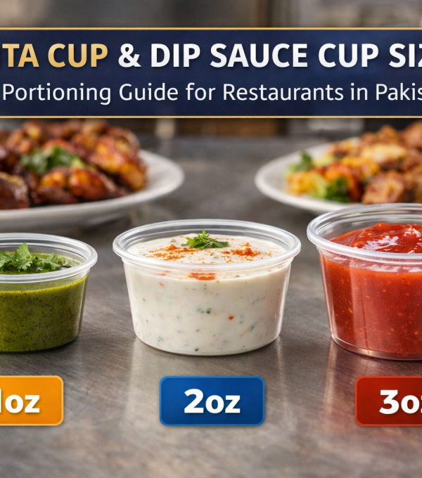 Raita cup and dip sauce cup sizes comparison showing 1oz, 2oz, and 3oz portion cups