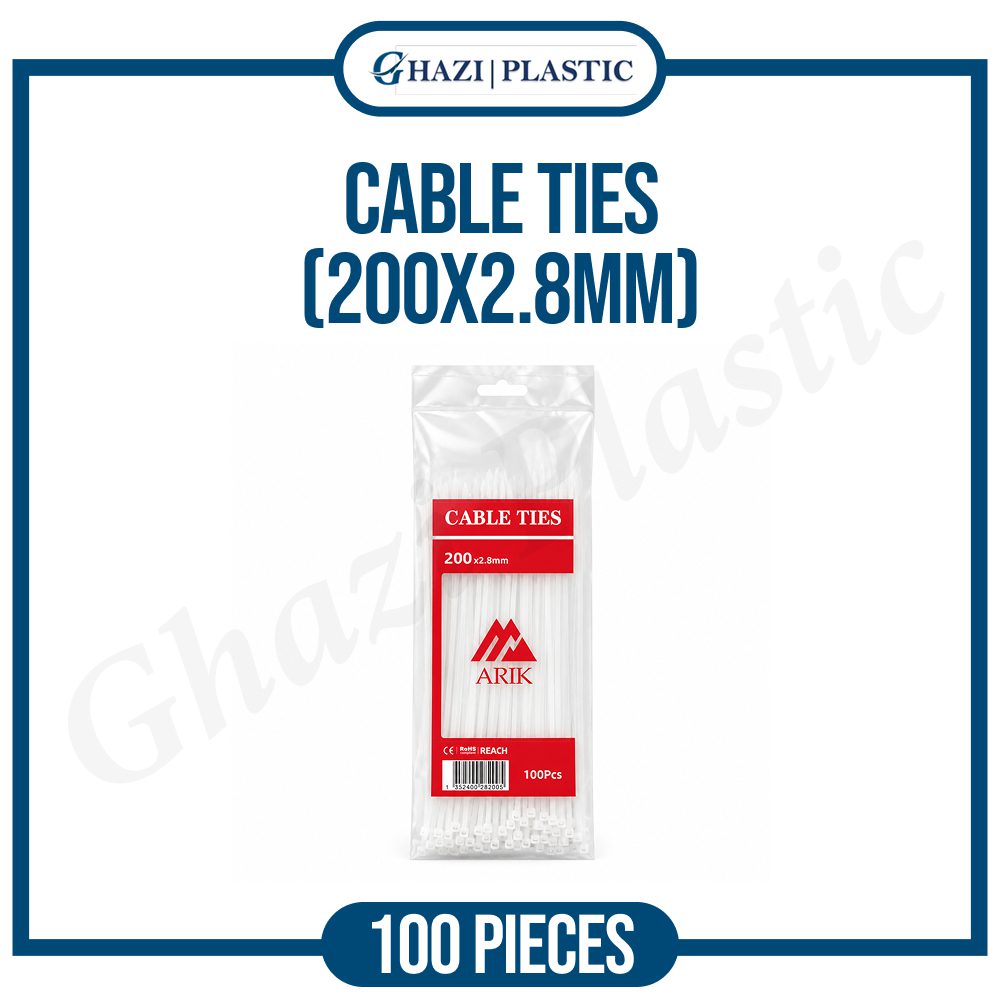 200mm Length × 2.8mm Cable Tie 200×2.8mm (Pack of 100 Pieces) - Image 1